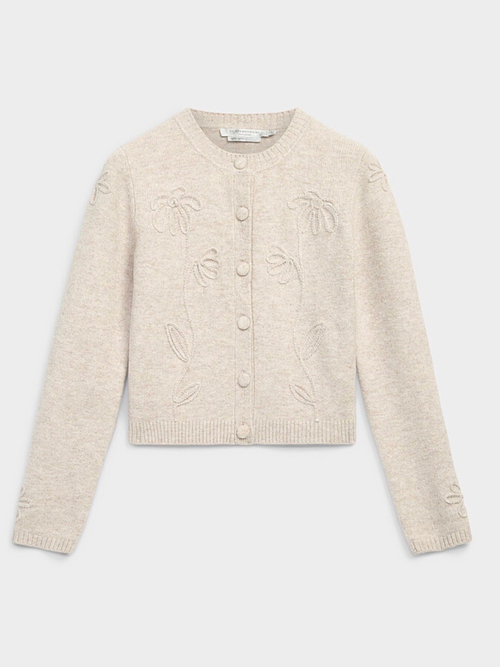 NEW Simons contemporaine touch of wool embossed flowers Cardigan cream/taupe NWT
